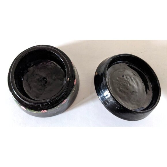 Lot Of 3 Vintage Wooden Mini Trinket Boxes Handmade Laquered Black Floral Orient - Picture 3 of 12